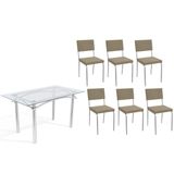 Sala De Jantar Completa Elba C/ Tampo De Vidro 140cm E 6 Cadeiras Zaria Cromada - Boucle Bege - Kappesberg