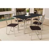 Sala De Jantar Completa Elba Tampo Madeirado C/ Vidro 160cm E 6 Cadeiras Nápoles Cromada/preto - Courano Marrom - Kappesberg