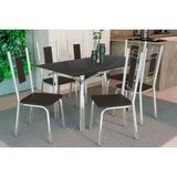 Sala De Jantar Completa Elba Tampo Madeirado C/ Vidro 120cm E 6 Cadeiras Florença Cromada/preto - Courano Preto - Kappesberg