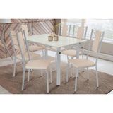 Sala De Jantar Completa Elba Tampo Madeirado C/ Vidro 120cm E 6 Cadeiras Lisboa Cromada/off White - Courano Bege - Kappesberg