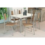 Sala De Jantar Completa Elba Tampo Madeirado C/ Vidro 120cm E 6 Cadeiras Florença Niquel/off White - Courano Capuccino - Kappesberg