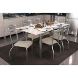 Sala De Jantar Completa Elba Tampo Madeirado C/ Vidro 160cm E 6 Cadeiras Portugal Cromada/off White - Courano Bege - Kappesberg