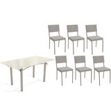 Sala De Jantar Completa Elba Tampo Madeirado C/ Vidro 160cm E 6 Cadeiras Zaria Niquel/off White - Boucle Cinza - Kappesberg