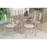 Sala De Jantar Completa Elba Tampo Madeirado C/ Vidro 160cm E 6 Cadeiras Florença Niquel/freijo Bronze - Courano Bege - Kappesberg