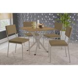 Sala De Jantar Completa Volga C/ Tampo De Madeira 90cm E 4 Cadeiras Zaria Niquel/nogueira - Boucle Bege - Kappesberg