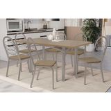 Sala De Jantar Completa Elba Tampo Madeirado C/ Vidro 160cm E 6 Cadeiras Holanda Niquel/freijo Bronze - Courano Capuccino - Kappesberg
