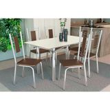 Sala De Jantar Completa Elba Tampo Madeirado C/ Vidro 160cm E 6 Cadeiras Florença Cromada/off White - Courano Marrom - Kappesberg