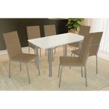 Sala De Jantar Completa Elba Tampo Madeirado C/ Vidro 160cm E 6 Cadeiras Amsterdã Niquel/off White - Courano Capuccino - Kappesberg