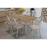 Sala De Jantar Completa Elba C/ Tampo De Madeira 160cm E 6 Cadeiras Holanda Cromada/nogueira - Courano Bege - Kappesberg
