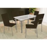 Sala De Jantar Completa Elba C/ Tampo De Vidro 120cm E 4 Cadeiras Amsterdã Niquel - Courano Marrom - Kappesberg