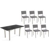 Sala De Jantar Completa Elba Tampo Madeirado C/ Vidro 160cm E 6 Cadeiras Zaria Niquel/preto - Suede Cinza - Kappesberg