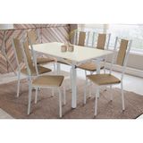 Sala De Jantar Completa Elba Tampo Madeirado C/ Vidro 160cm E 6 Cadeiras Lisboa Cromada/off White - Courano Capuccino - Kappesberg
