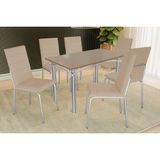 Sala De Jantar Completa Elba Tampo Madeirado C/ Vidro 120cm E 6 Cadeiras Amsterdã Cromada/freijo Bronze - Courano Bege - Kappesberg