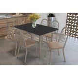 Sala De Jantar Completa Elba Tampo Madeirado C/ Vidro 120cm E 6 Cadeiras Holanda Niquel/preto - Courano Bege - Kappesberg