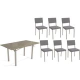 Sala De Jantar Completa Elba Tampo Madeirado C/ Vidro 160cm E 6 Cadeiras Zaria Niquel/freijo Bronze - Suede Cinza - Kappesberg
