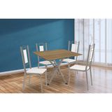 Sala De Jantar Completa Volga C/ Tampo De Madeira 90cm E 4 Cadeiras Florença Niquel/nogueira - Branco - Kappesberg