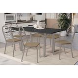 Sala De Jantar Completa Elba Tampo Madeirado C/ Vidro 160cm E 6 Cadeiras Holanda Niquel/preto - Courano Capuccino - Kappesberg