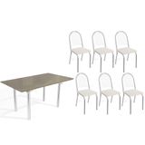 Sala De Jantar Completa Elba Tampo Madeirado C/ Vidro 160cm E 6 Cadeiras Noruega Cromada/freijo Bronze - Courano Branco - Kappesberg