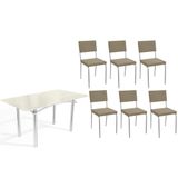 Sala De Jantar Completa Elba Tampo Madeirado C/ Vidro 160cm E 6 Cadeiras Zaria Cromada/off White - Boucle Bege - Kappesberg