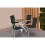 Sala De Jantar Completa Volga C/ Tampo De Madeira 90cm E 4 Cadeiras Amsterdã Cromado/nogueira - Preto - Kappesberg