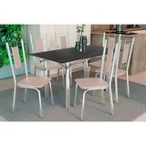 Sala De Jantar Completa Elba Tampo Madeirado C/ Vidro 120cm E 6 Cadeiras Florença Cromada/preto - Courano Bege - Kappesberg