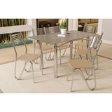 Sala De Jantar Completa Elba Tampo Madeirado C/ Vidro 160cm E 6 Cadeiras Nápoles Cromada/freijo Bronze - Courano Bege - Kappesberg