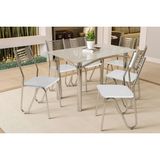 Sala De Jantar Completa Elba Tampo Madeirado C/ Vidro 120cm E 6 Cadeiras Nápoles Cromada/off White - Courano Branco - Kappesberg