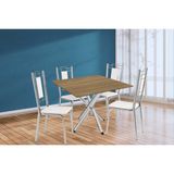 Sala De Jantar Completa Volga C/ Tampo De Madeira 90cm E 4 Cadeiras Florença Cromado/nogueira - Branco - Kappesberg