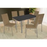 Sala De Jantar Completa Elba Tampo Madeirado C/ Vidro 160cm E 6 Cadeiras Amsterdã Niquel/preto - Courano Capuccino - Kappesberg