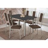 Sala De Jantar Completa Elba Tampo Madeirado C/ Vidro 120cm E 6 Cadeiras Lisboa Niquel/preto - Courano Marrom - Kappesberg