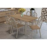 Sala De Jantar Completa Elba C/ Tampo De Madeira 160cm E 6 Cadeiras Holanda Niquel/nogueira - Courano Capuccino - Kappesberg