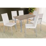 Sala De Jantar Completa Elba Tampo Madeirado C/ Vidro 120cm E 6 Cadeiras Amsterdã Cromada/freijo Bronze - Courano Branco - Kappesberg