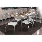 Sala De Jantar Completa Elba Tampo Madeirado C/ Vidro 160cm E 6 Cadeiras Portugal Cromada/freijo Bronze - Courano Branco - Kappesberg