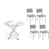 Sala De Jantar Completa Volga C/ Tampo De Vidro 95cm E 4 Cadeiras Zaria Cromada - Boucle Cinza - Kappesberg