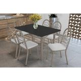 Sala De Jantar Completa Elba Tampo Madeirado C/ Vidro 120cm E 6 Cadeiras Holanda Niquel/preto - Courano Branco - Kappesberg