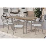 Sala De Jantar Completa Elba Tampo Madeirado C/ Vidro 160cm E 6 Cadeiras Holanda Niquel/freijo Bronze - Courano Branco - Kappesberg