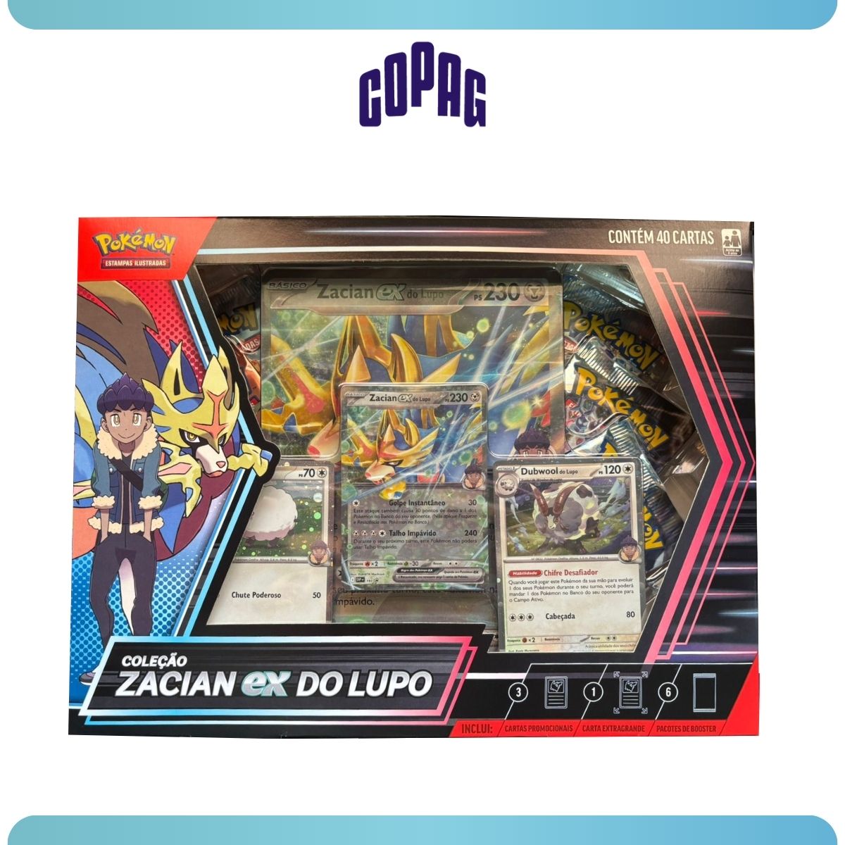Box Coleção Zacian Do Lupo Ex Pokémon Copag Cards Booster Tcg