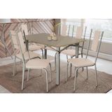 Sala De Jantar Completa Elba Tampo Madeirado C/ Vidro 120cm E 6 Cadeiras Lisboa Niquel/freijo Bronze - Courano Bege - Kappesberg