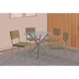 Sala De Jantar Completa Volga C/ Tampo De Vidro 95cm E 4 Cadeiras Zaria Niquel - Boucle Bege - Kappesberg