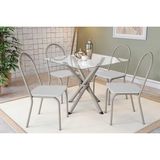 Sala De Jantar Completa Volga C/ Tampo De Vidro 90cm E 4 Cadeiras Noruega Niquel - Courano Branco - Kappesberg