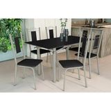 Sala De Jantar Completa Elba Tampo Madeirado C/ Vidro 160cm E 6 Cadeiras Florença Niquel/preto - Courano Preto - Kappesberg