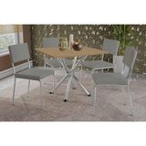 Sala De Jantar Completa Volga C/ Tampo De Madeira 90cm E 4 Cadeiras Zaria Cromada/nogueira - Suede Cinza - Kappesberg