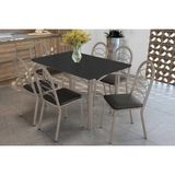 Sala De Jantar Completa Elba Tampo Madeirado C/ Vidro 120cm E 6 Cadeiras Holanda Niquel/preto - Courano Preto - Kappesberg