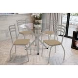Sala De Jantar Completa Volga C/ Tampo De Vidro 95cm E 4 Cadeiras Portugal Niquel - Courano Capuccino - Kappesberg