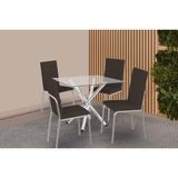 Sala De Jantar Completa Volga C/ Tampo De Vidro 90cm E 4 Cadeiras Amsterdã Cromada - Courano Marrom - Kappesberg