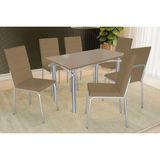 Sala De Jantar Completa Elba Tampo Madeirado C/ Vidro 120cm E 6 Cadeiras Amsterdã Cromada/freijo Bronze - Courano Capuccino - Kappesberg