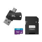 Cartão Memória 16gb+adaptador Usb Dual Drive+adaptador Sd