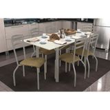 Sala De Jantar Completa Elba Tampo Madeirado C/ Vidro 160cm E 6 Cadeiras Portugal Niquel/off White - Courano Capuccino - Kappesberg