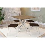 Sala De Jantar Completa Volga C/ Tampo De Madeira 90cm E 4 Cadeiras Noruega Cromado/nogueira - Marrom - Kappesberg
