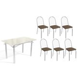 Sala De Jantar Completa Elba Tampo Madeirado C/ Vidro 120cm E 6 Cadeiras Noruega Cromada/off White - Courano Marrom - Kappesberg